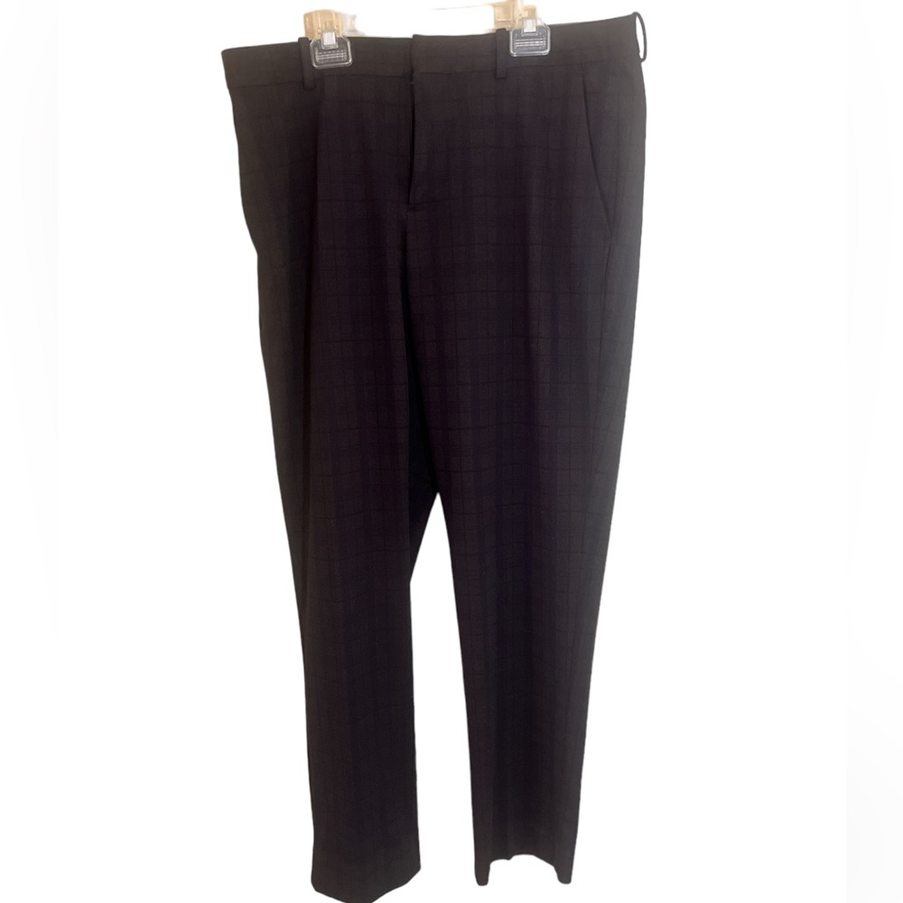 Dress Pants 34 x 30 Gray Plaid Stretch Fabric Lightweight Perry Ellis Portfolio